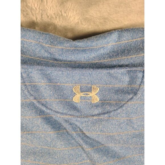 Under Armour Polo Shirt Mens XL Blue Stripe Heat Gear Loose Performance - Picture 8 of 10